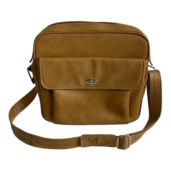 Vintage Carry-On Bag Samsonite Tan Vinyl Carry-On Messenger Travel Bag Courier - Picture 2 of 7